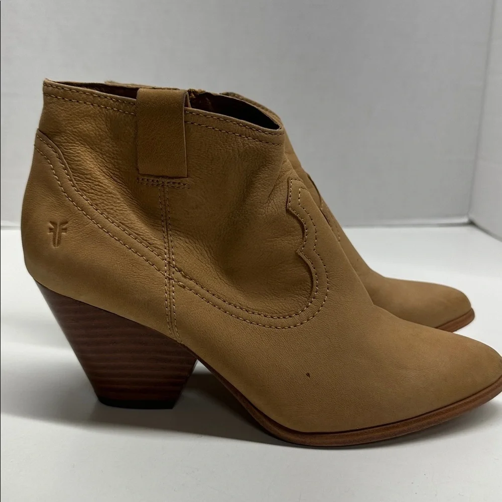 Frye Reina Ankle Booties Heeled Boots Shoes Leather Suede Sand Brown Tan Size 7